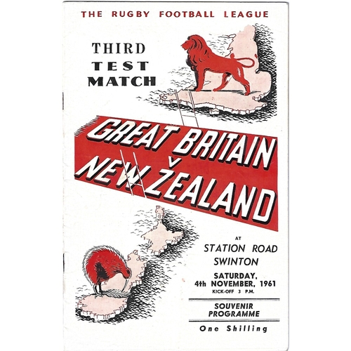 1961 Great Britain v New Zealand Third Test Match Rugby League Programme