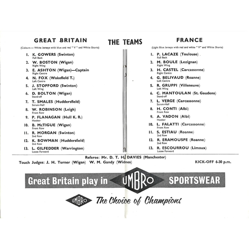1963 Great Britain v France Rugby League Programme