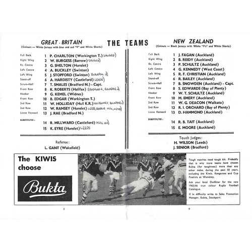 1965 Great Britain v New Zealand Second Test Match Rugby League Programme
