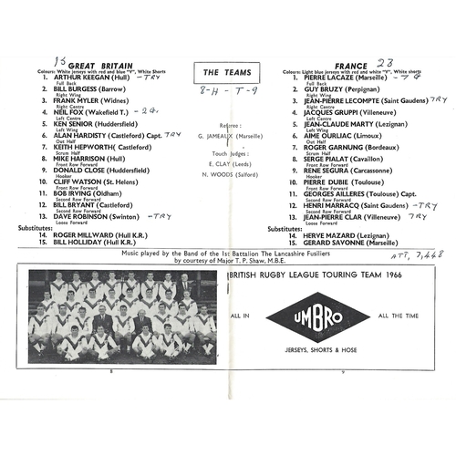 1967 Great Britain v France Rugby League Programme