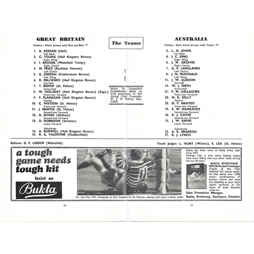 1967 Great Britain v Australia Third Test Match Rugby League Programme