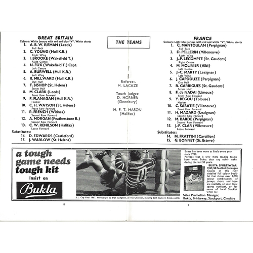 1968 Great Britain v France Rugby League Programme