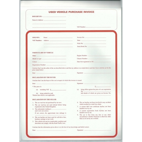 Used Vehicle Purchase Invoice Pad