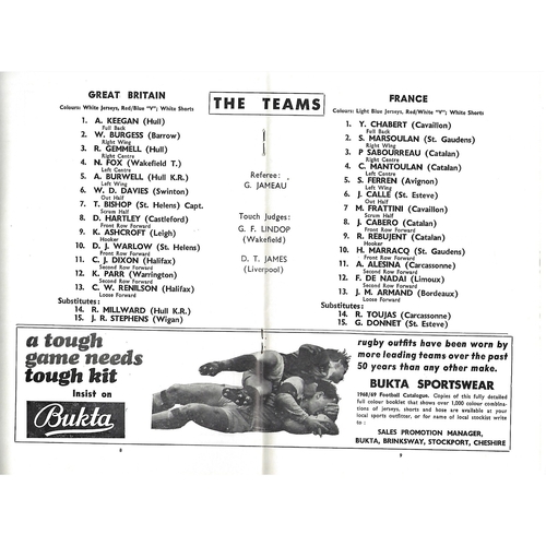 1968 Great Britain v France Rugby League Programme