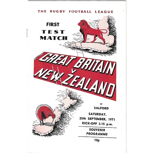 1971 Great Britain v New Zealand First Test Match Rugby League Programme