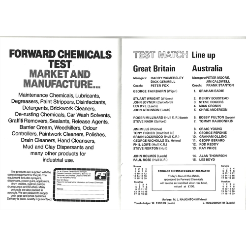 1978 Great Britain v Australia Third Test Match Rugby League Programme