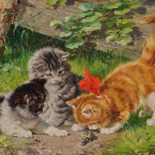 Three Kittens with a Snail