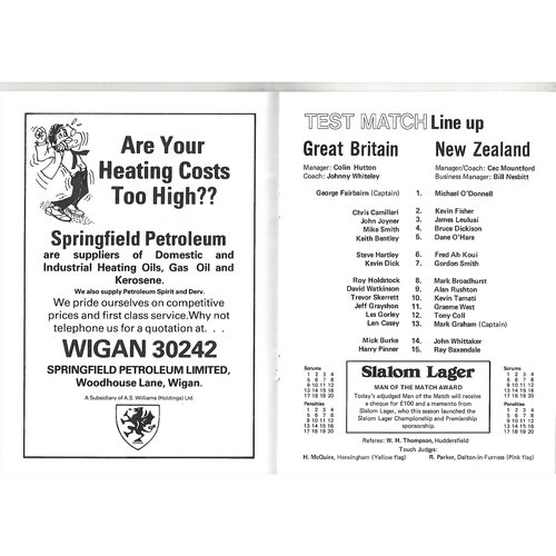 1980 Great Britain v New Zealand First Test Match Rugby League Programme