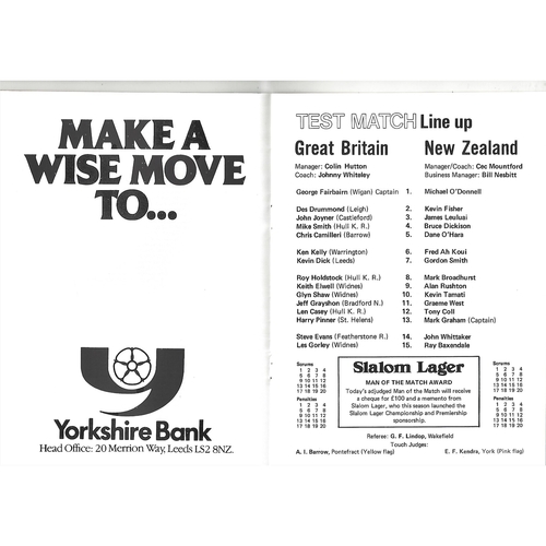 1980 Great Britain v New Zealand Second Test Match Rugby League Programme