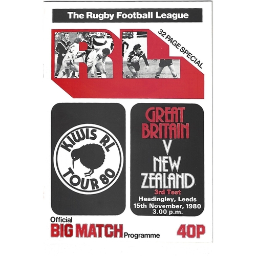1980 Great Britain v New Zealand Third Test Match Rugby League Programme