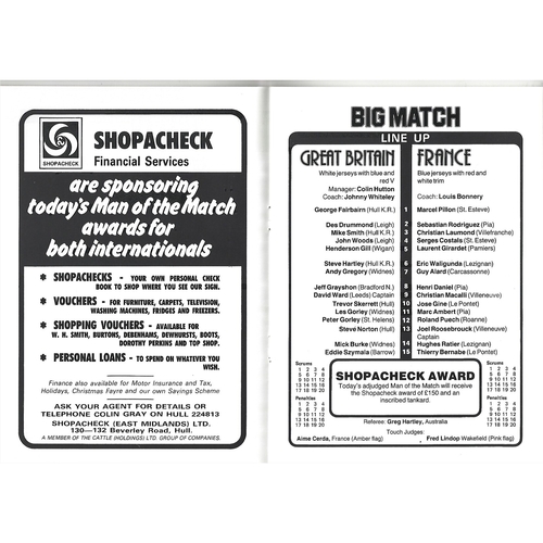 1981 Great Britain v France Rugby League Programme