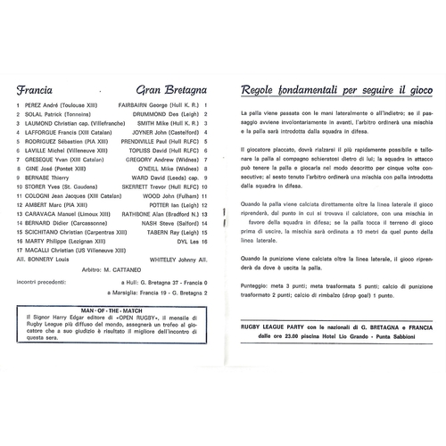 1982 Great Britain v France Rugby League Programme