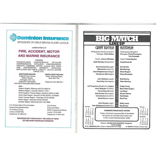 1982 Great Britain v Australia Second Test Match Rugby League Programme