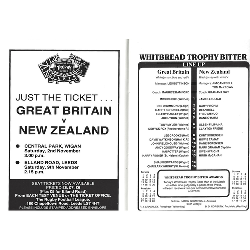 1985 Great Britain v New Zealand First Test Match Rugby League Programme