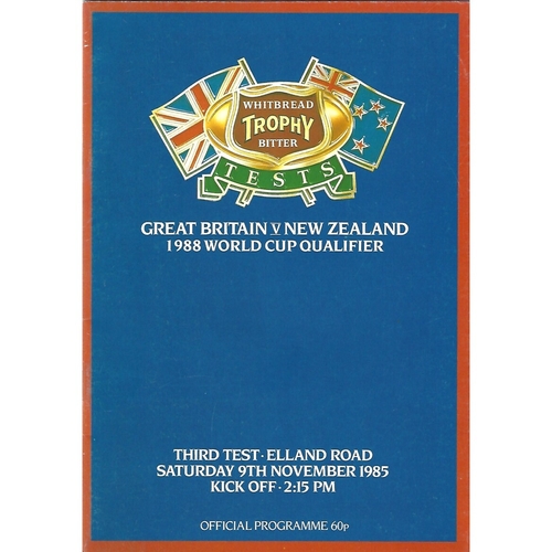 1985 Great Britain v New Zealand Third Test Match/World Cup Qualifier Rugby League Programme