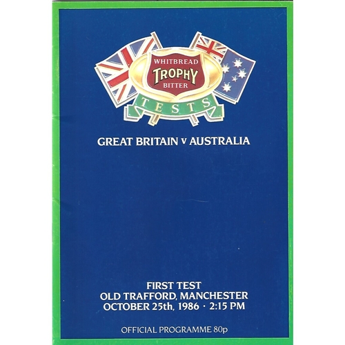 1986 Great Britain v Australia First Test Match Rugby League Programme