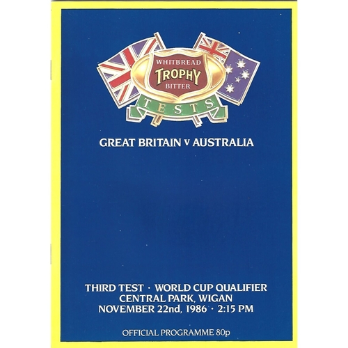 1986 Great Britain v Australia Third Test Match/World Cup Qualifier Rugby League Programme