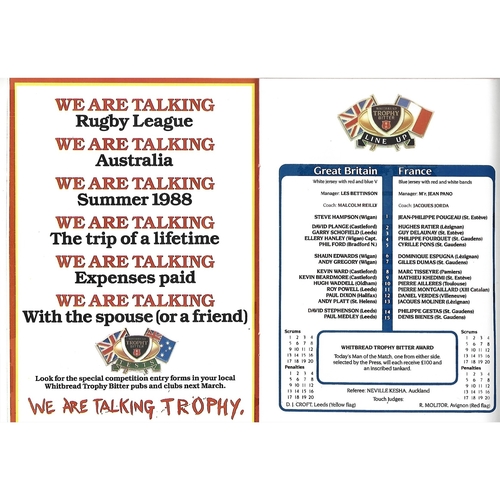 1988 Great Britain v France Rugby League Programme