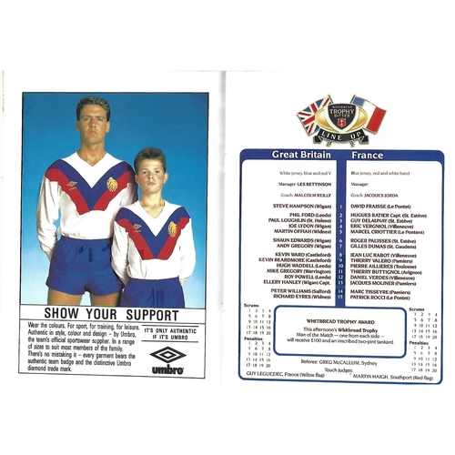 1989 Great Britain v France Test Match Rugby League Programme