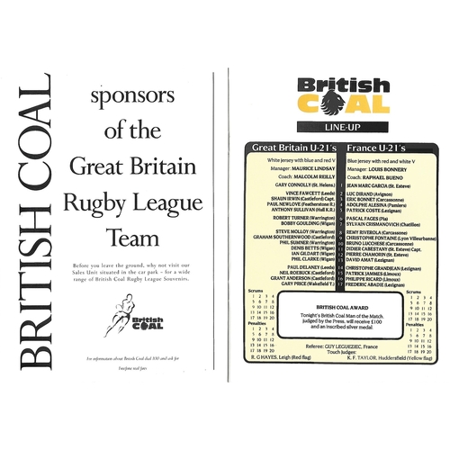 1990 Great Britain Under-21 v France Under-21 Rugby League Programme