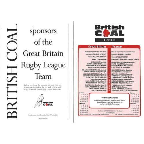 1990 Great Britain v France Rugby League Programme