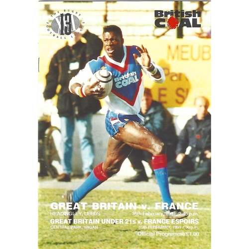 1991 Great Britain v France/Great Britain Under-21 v France Under-21 Rugby League Programme