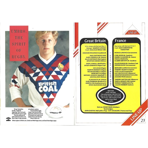 1992 Great Britain v France World Cup Qualifier/Great Britain Under-21 v France Under-21 International Rugby League Programme