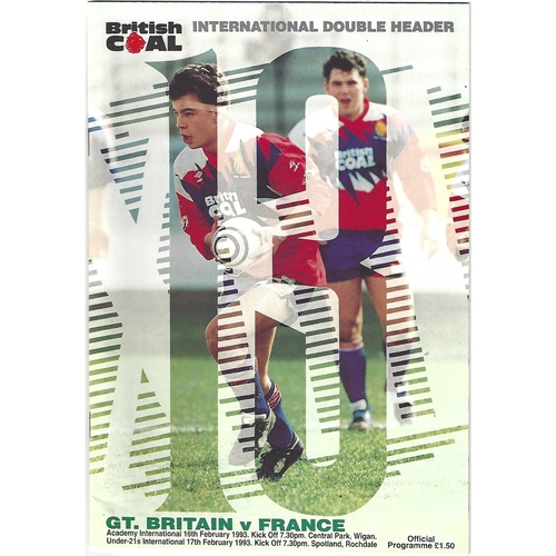 1993 Great Britain Academy v France Academy Great Britain Under-21 v France Under-21 International Rugby League Programme