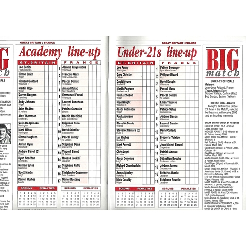 1993 Great Britain Academy v France Academy Great Britain Under-21 v France Under-21 International Rugby League Programme