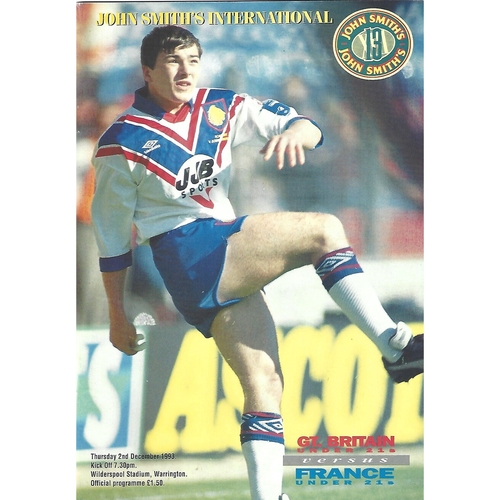 1993 Great Britain Under-21 v France Under-21 International Rugby League Programme