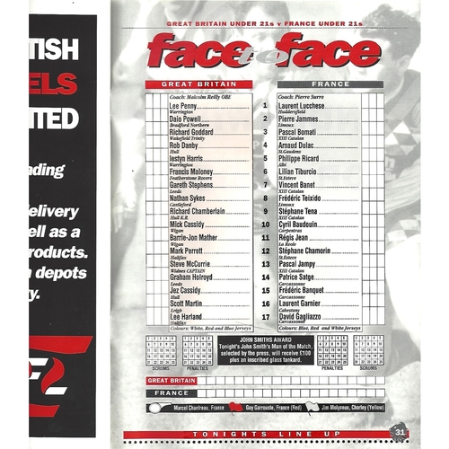1993 Great Britain Under-21 v France Under-21 International Rugby League Programme
