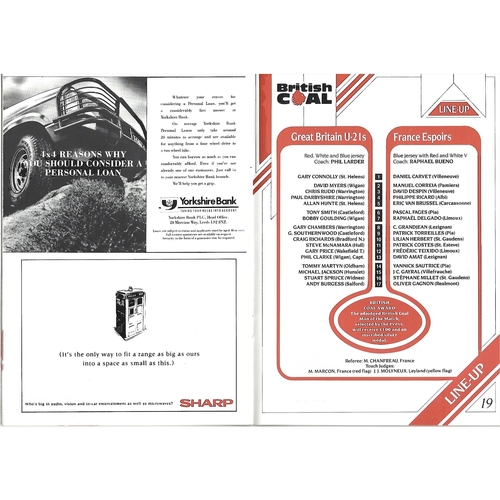 1991 Great Britain v France/Great Britain Under-21 v France Under-21 Rugby League Programme