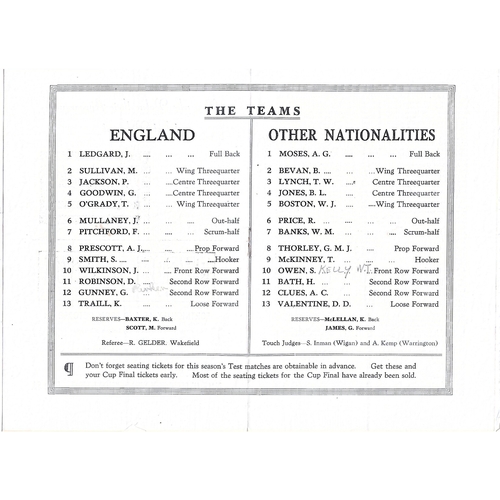 1955 England v Other Nationalities Rugby League Programme