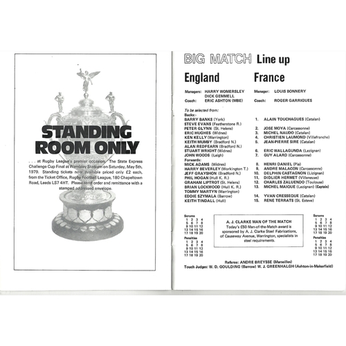 1979 England v France European Championship Rugby League Programme