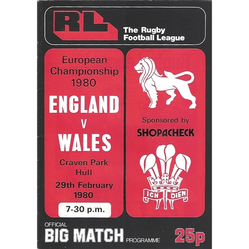1980 England v Wales European Championship Rugby League Programme