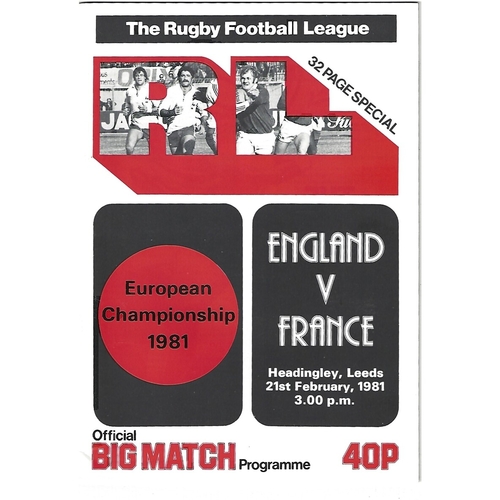 1981 England v France European Championship Rugby League Programme