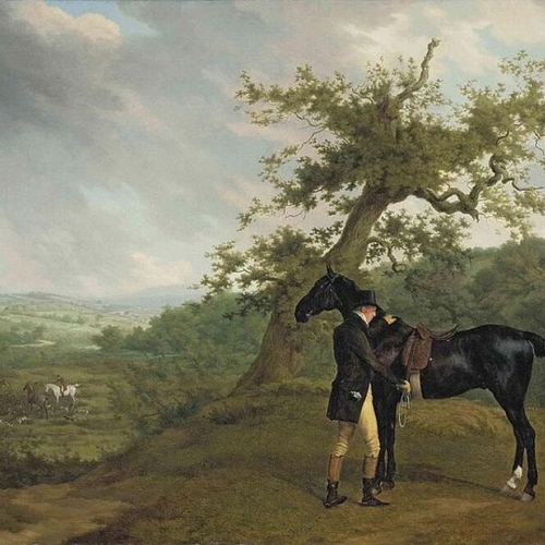 George Irving with his Black Hunter Beneath a Blasted Oak