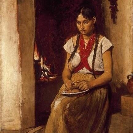 Girl in front of a Stove