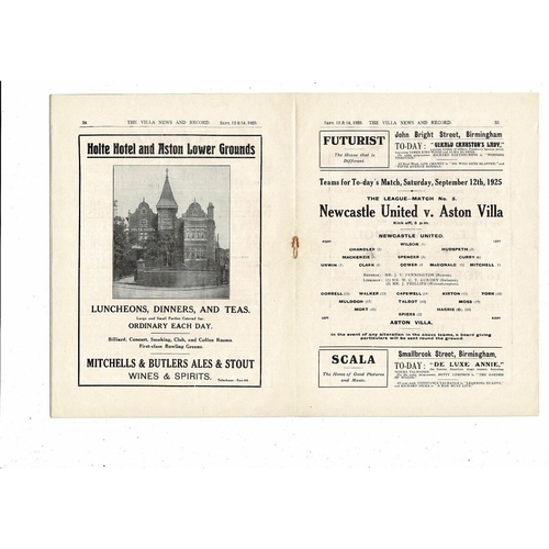 1925/26 Aston Villa v Newcastle United + Liverpool Reserves Football Programme