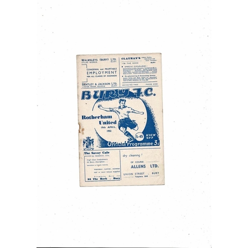 1951/52 Bury v Rotherham United Football Programme