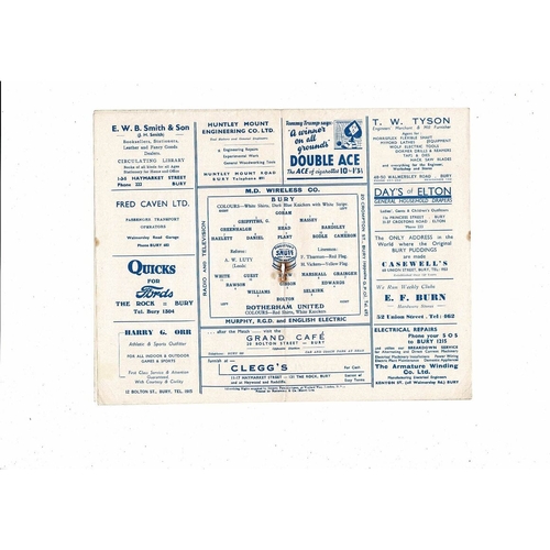 1951/52 Bury v Rotherham United Football Programme