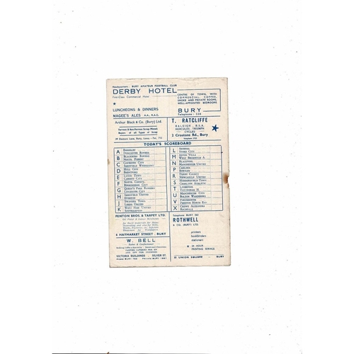 1951/52 Bury v Rotherham United Football Programme