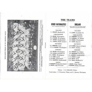 1953 Other Nationalities v England Rugby League Programme