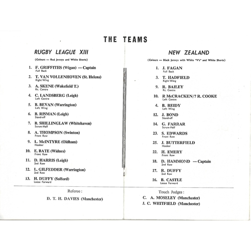 1961 Rugby League XIII v New Zealand Rugby League Programme
