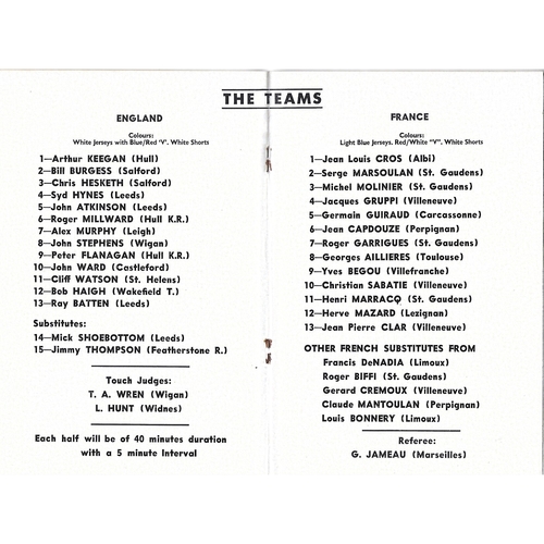 1969 England v France International Championship Rugby League Programme