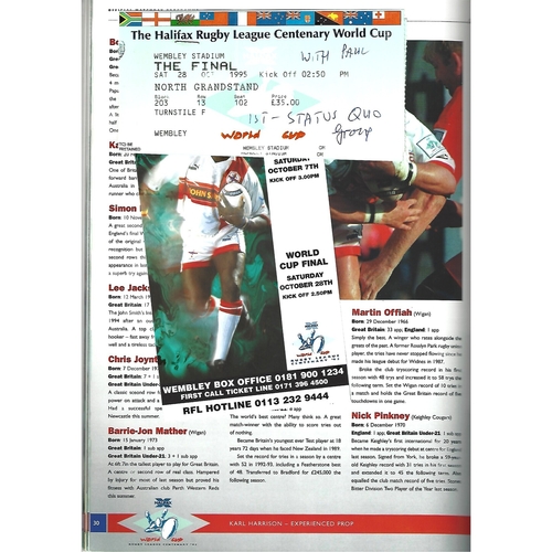 1995 England v Australia Rugby League World Cup Final Programme & Match Ticket