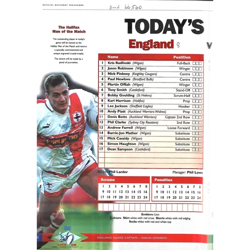 1995 England v Australia Rugby League World Cup Final Programme & Match Ticket