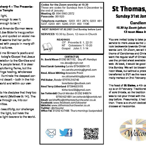 Pew Sheet | The Parish of St Thomas, Exeter