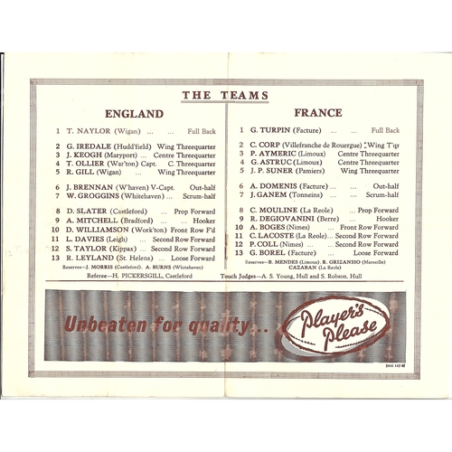 1958 England v France Amateur International Match Rugby League Programme