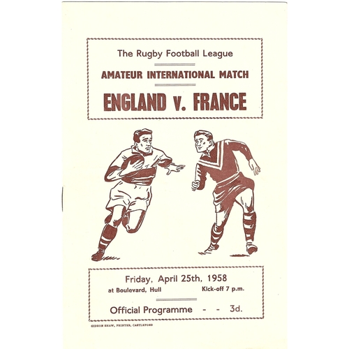 1958 England v France Amateur International Match Rugby League Programme